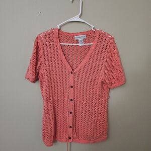 Sagharbor Peach Button-Up Knit Cardigan